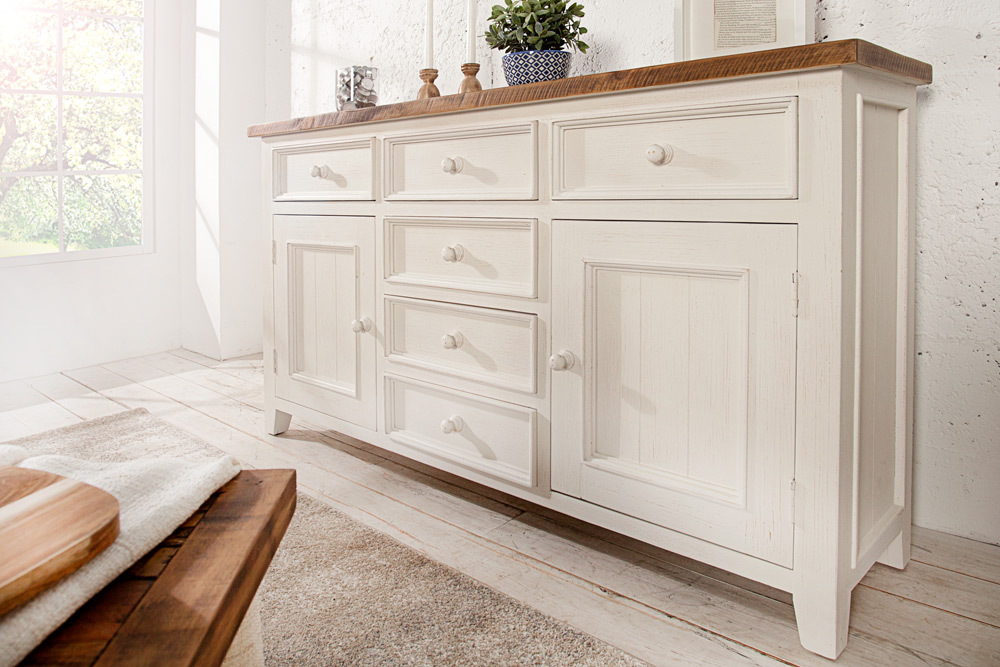 Sideboard BYRON 160 cm weiss vintage braun Schrank Board ...