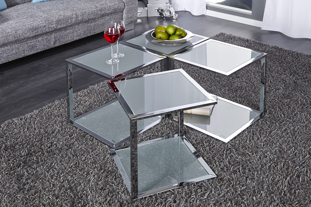 Beistelltisch CUBETTO frosted matt Glas chrom Couchtisch