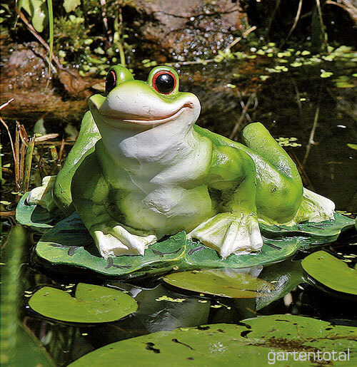 Teichfigur Schwimmtier Frosch auf Seerosenblatt A