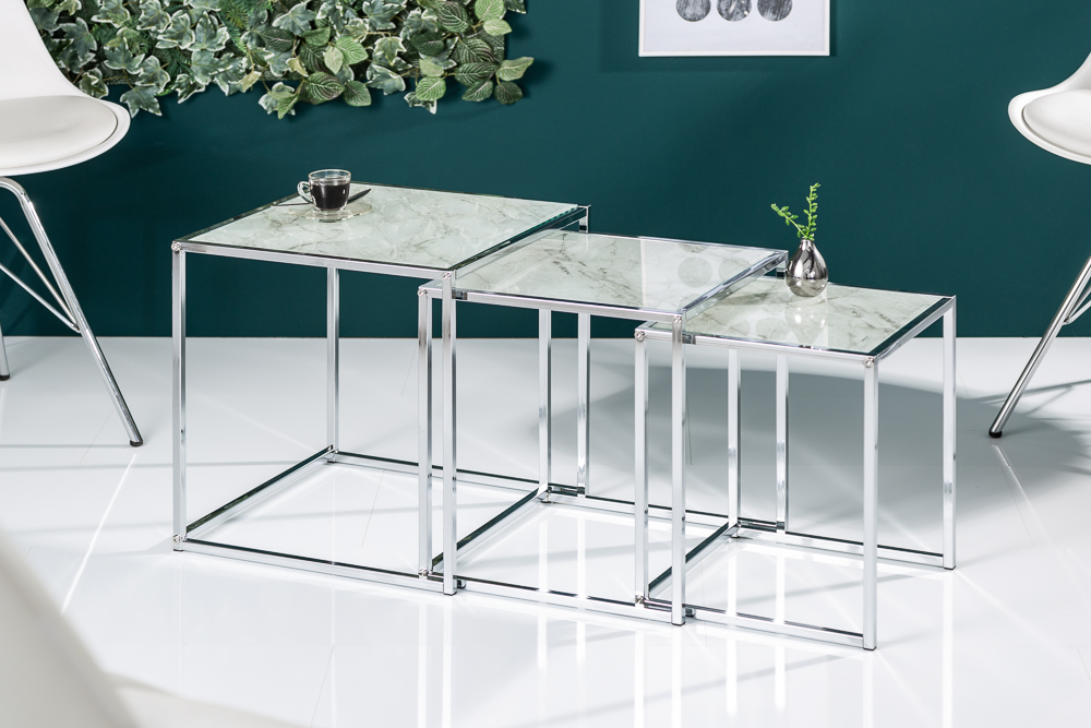 Design Beistelltisch 3er Set ELEMENTS 40cm weiß Glas