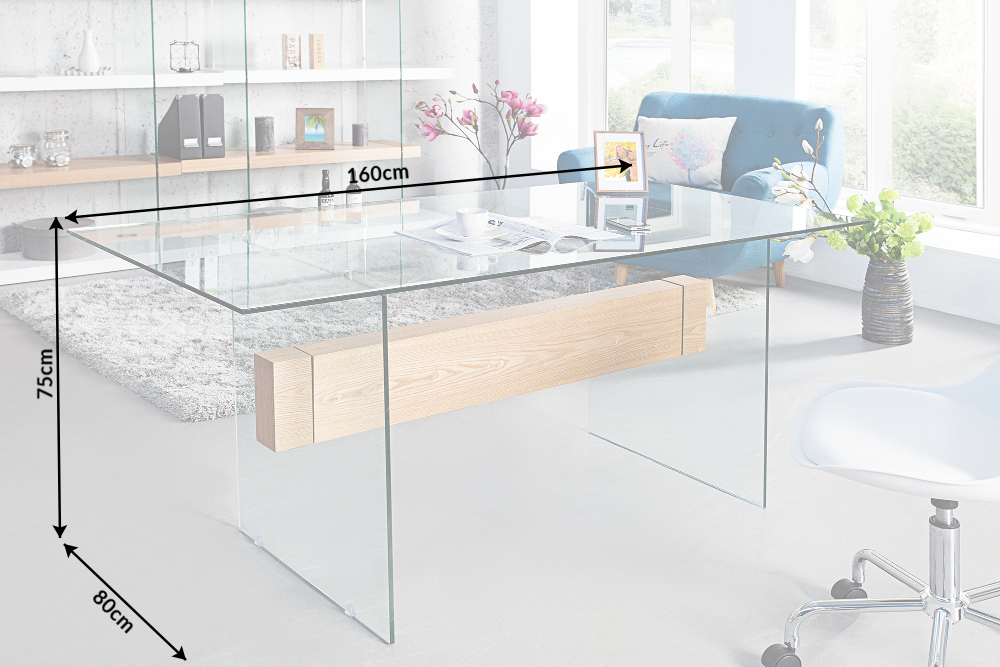 Design Schreibtisch ONYX Glas Eiche 160cm Tisch Glastisch ...